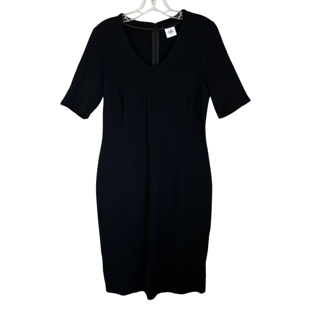 CAbi Black “Claire” Ponte Knit V-Neck 1/2-Sleeve Knee-Length Sheath Dress Size 6 - Picture 2 of 14
